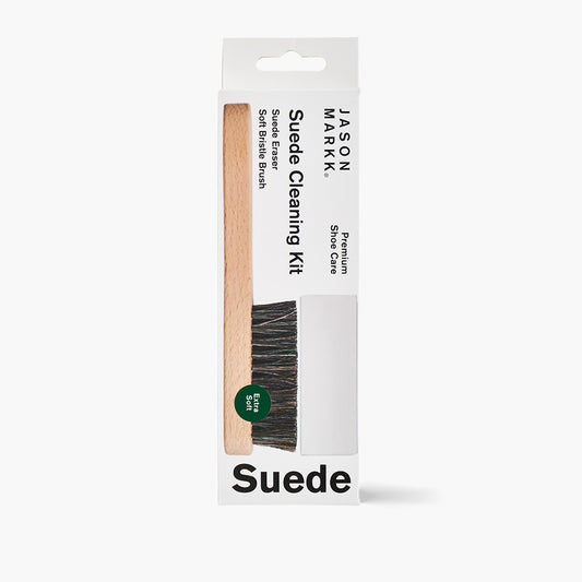 Jason Markk Suede Kit Brush and Eraser packaging, front of box.