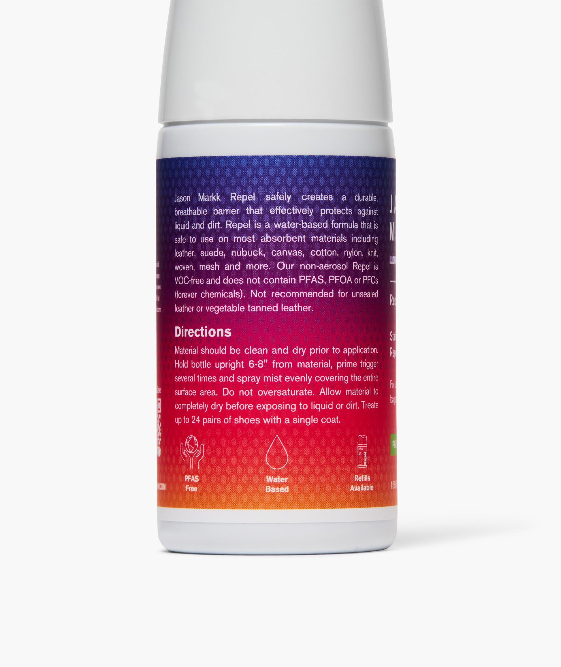 Photo showing the "Dusk" Repel Spray Jason Markk x LorenzOG back of label.