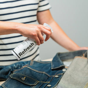 SPRAYING A VISVIM DENIM JACKET WITH JASON MARKK REFRESH SPRAY