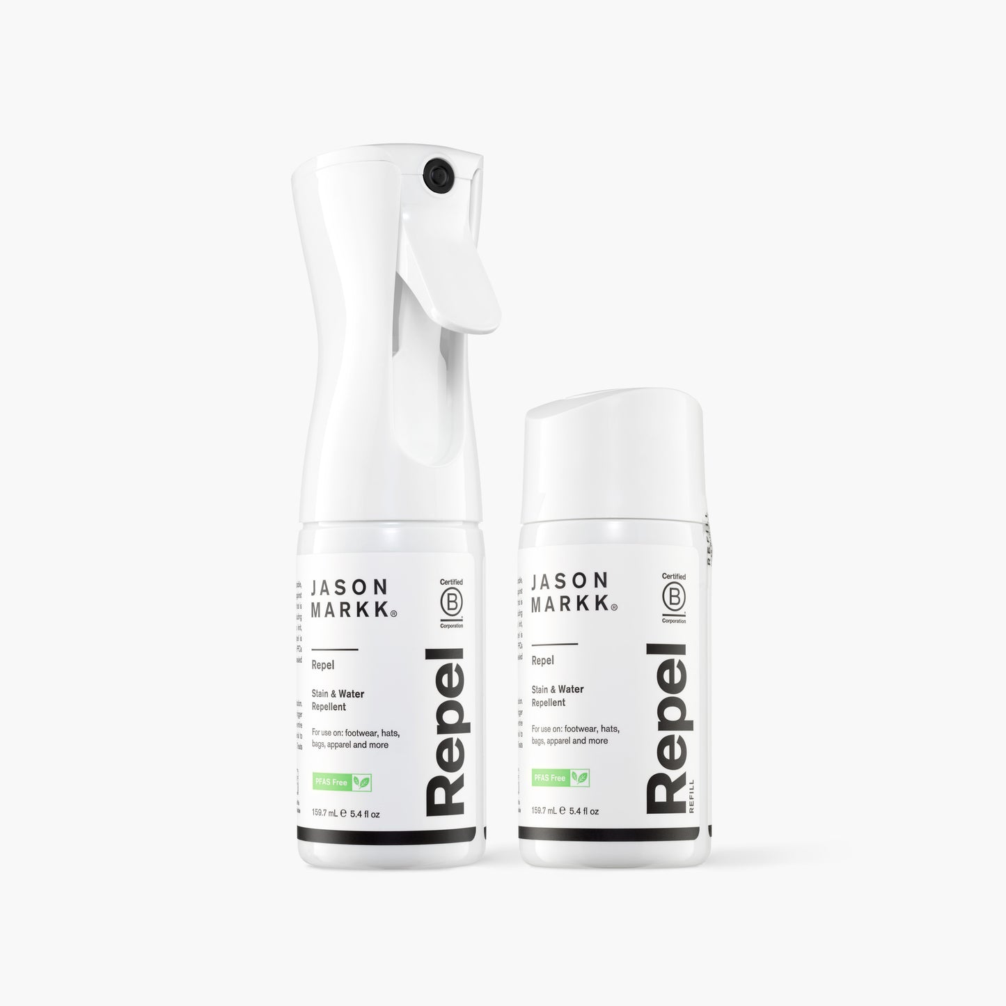 A photo showing Jason Markk Repel Spray and Repel Refill.