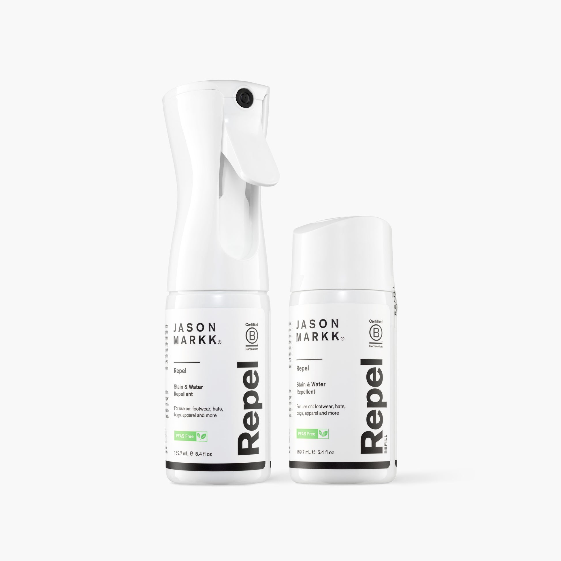 A photo showing Jason Markk Repel Spray and Repel Refill.