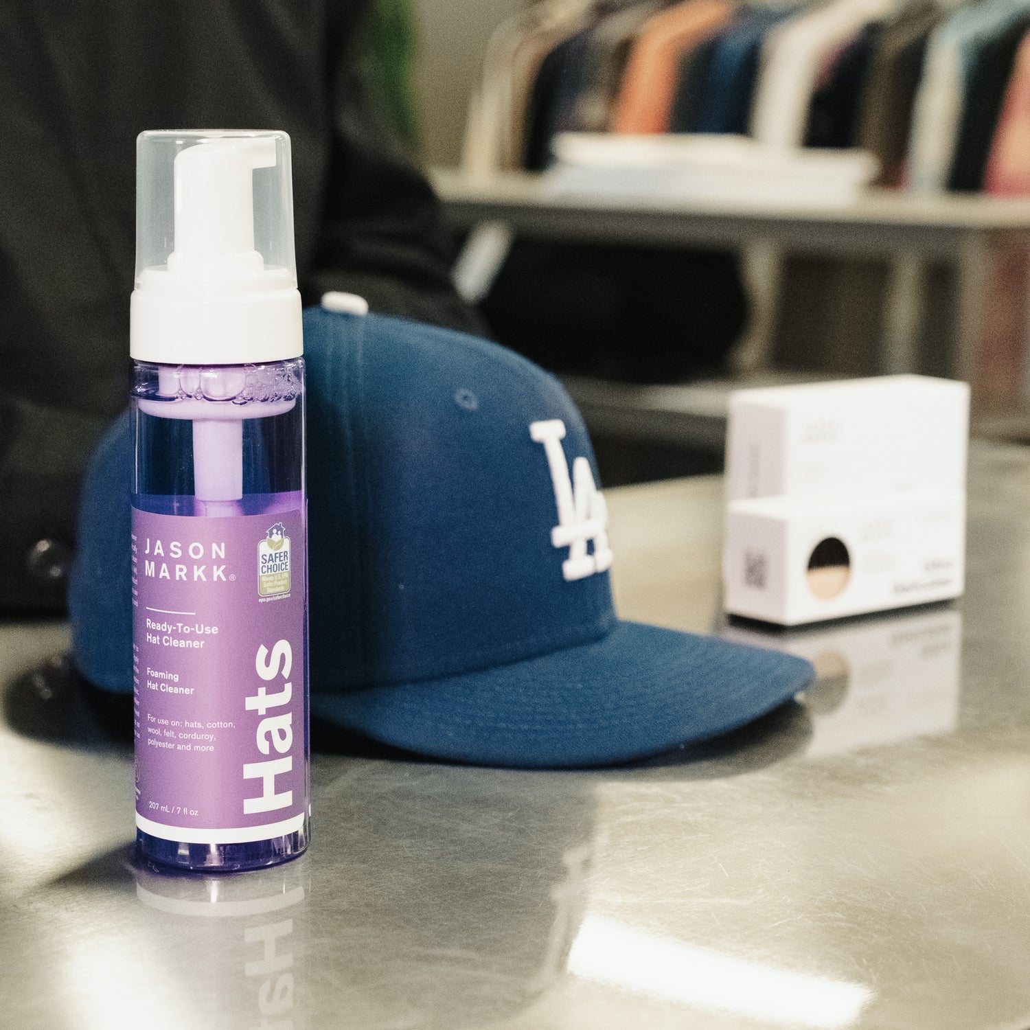 JASON MARKK HAT FOAM CLEANER WITH A NEW ERA DODGER HAT