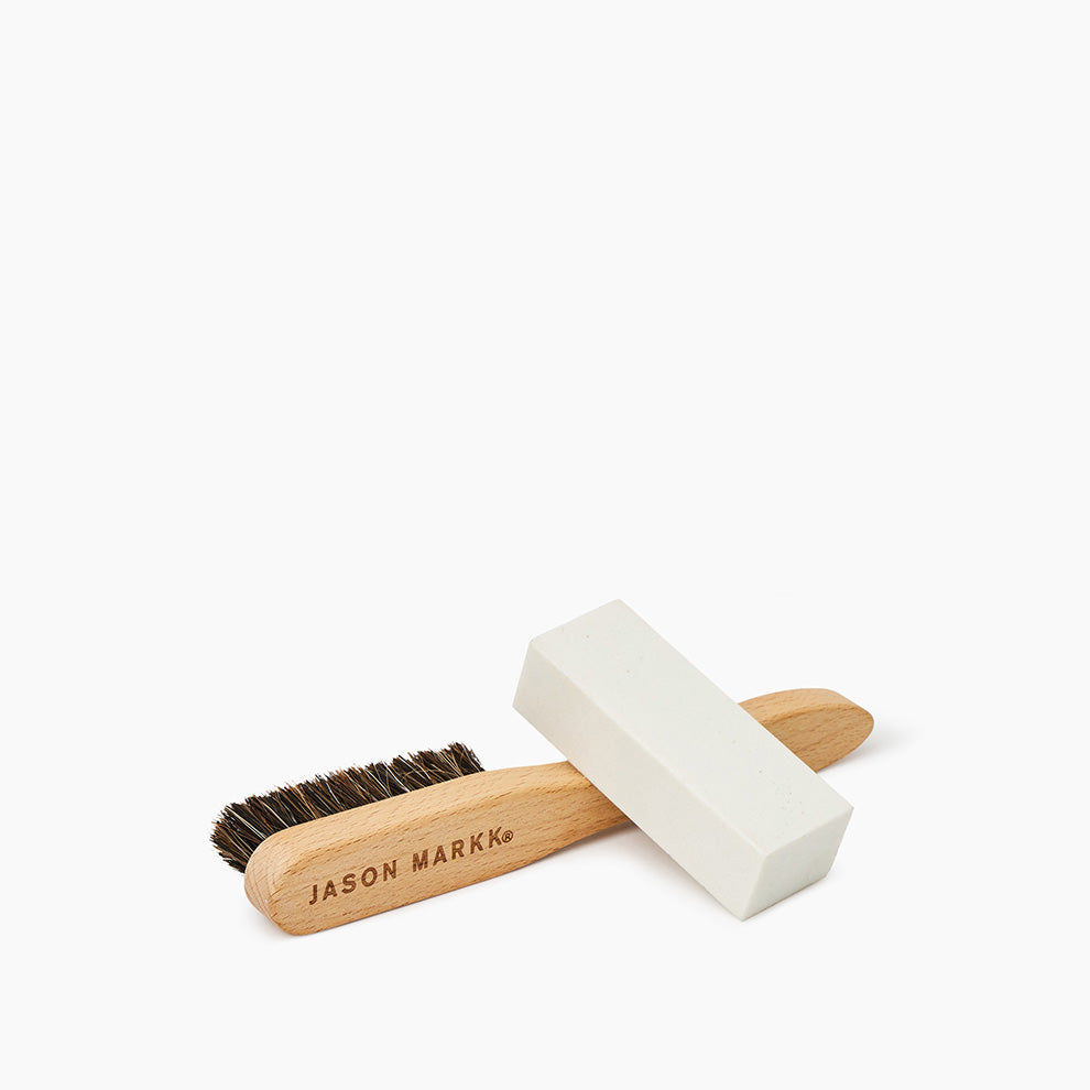 Jason Markk Premium Suede Cleaning Kit - Premium Suede Cleaning Brush and Suede Eraser out of package