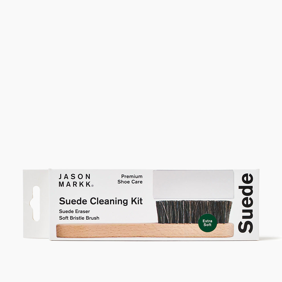 Jason Markk Suede Kit Brush and Eraser packaging, front of box.