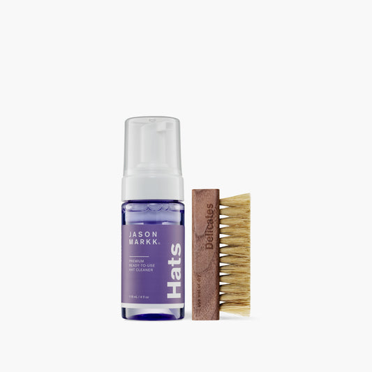 Jason Markk Hat Care Kit - 4oz Ready-To-Use Hat Foam Cleaner and Delicates Cleaning Brush Out of Packaging
