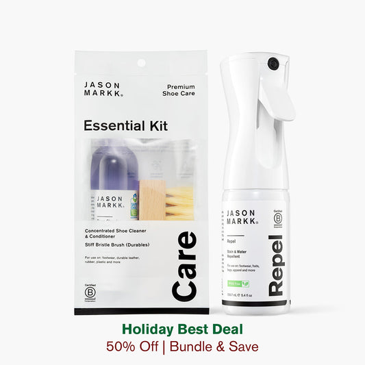 A photo showing the Jason Markk Essential Kit and the Repel Spray. 