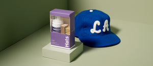 JASON MARKK HAT CARE KIT WITH A EBBETS FIELD LA HAT WITH GREEN BACKGROUND