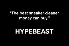 Hypebeast logo with quote 'The best sneaker cleaner money can buy' on a black background