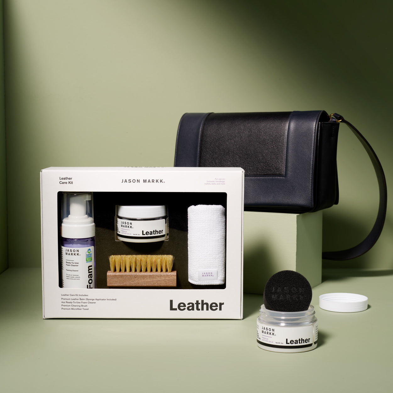 JASON MARKK LEATHER CARE KIT WITH A CELINE HANDBAG IN BACKGROUND