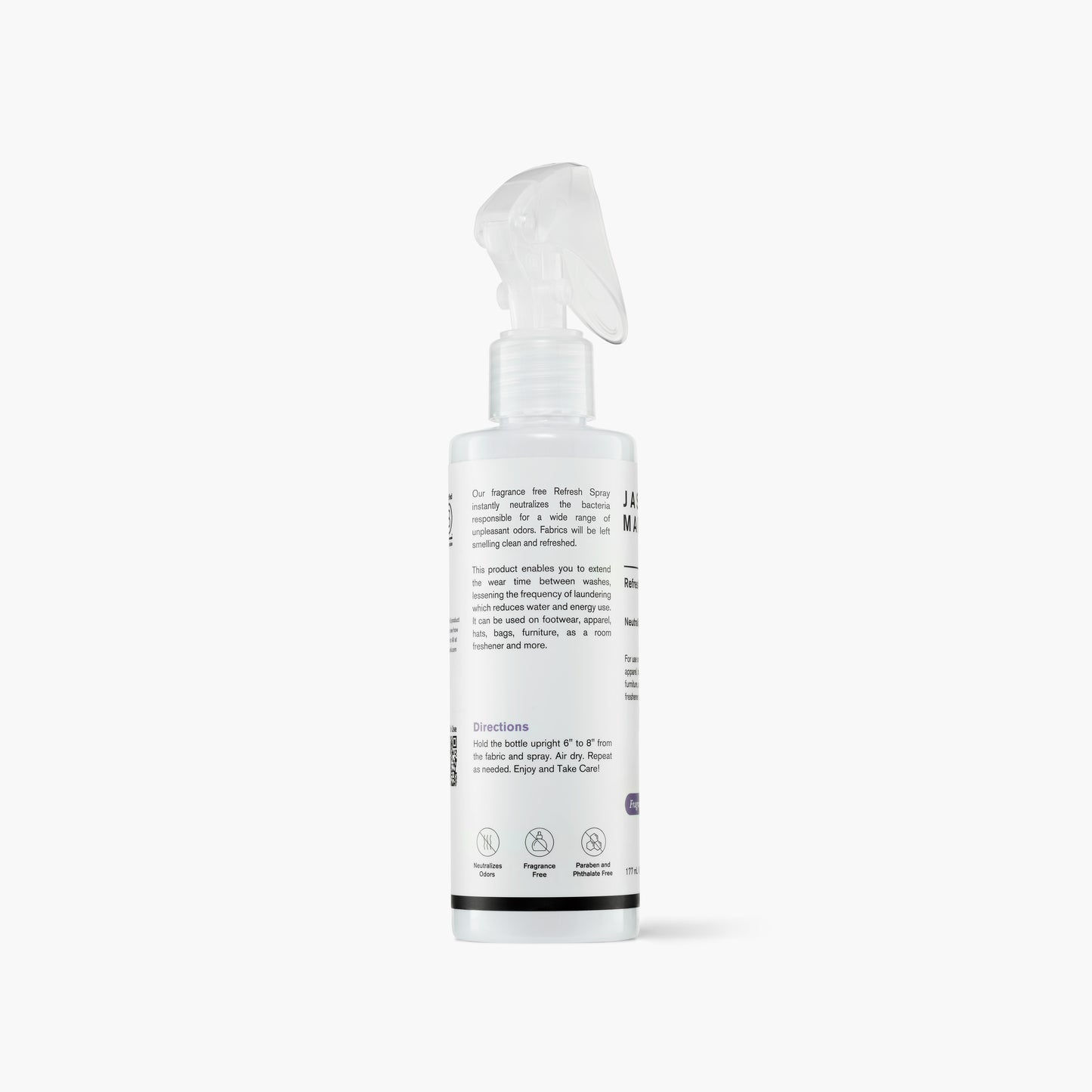 Jason Markk Refresh Spray Fragrance Free - back of bottle