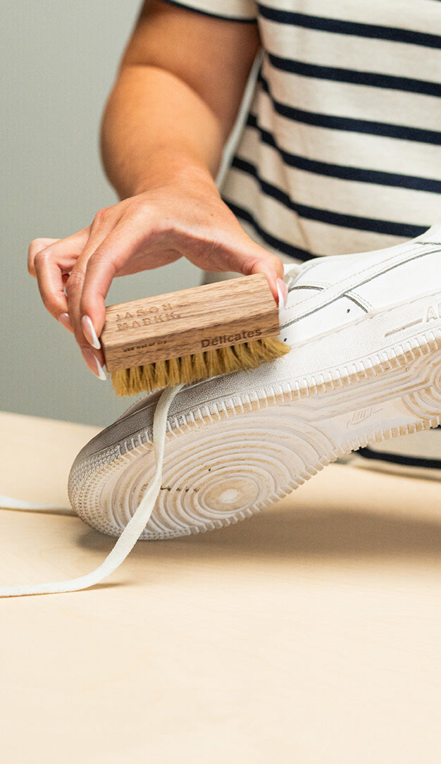 DRY BRUSHING A PAIR OF NIKE AIR FORCE 1 WITH A JASON MARKK DELICATES CLEANING BRUSH